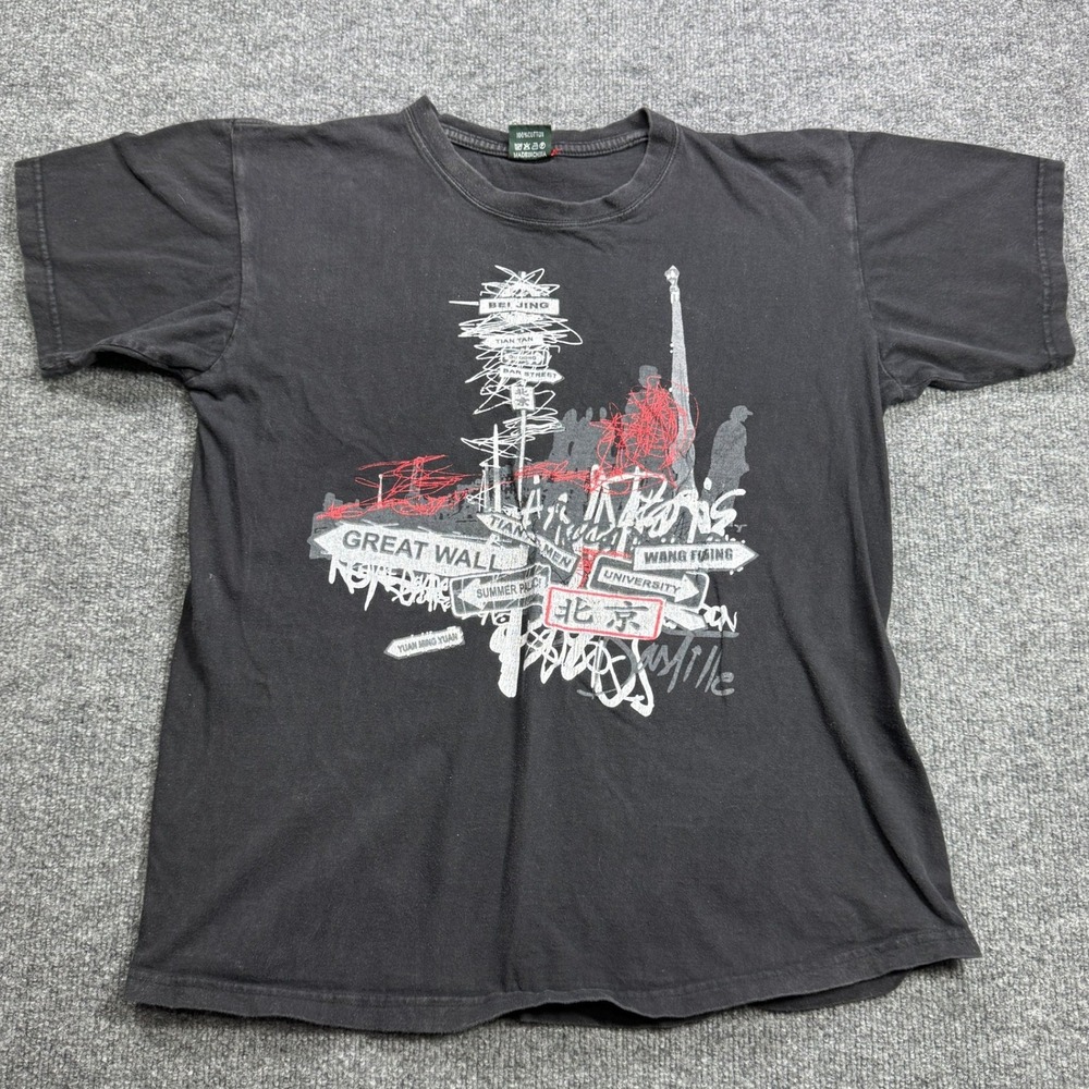 Huaxiucun T Shirt Mens XL Black Beijing Great‎ Wall Graphic Streetwear